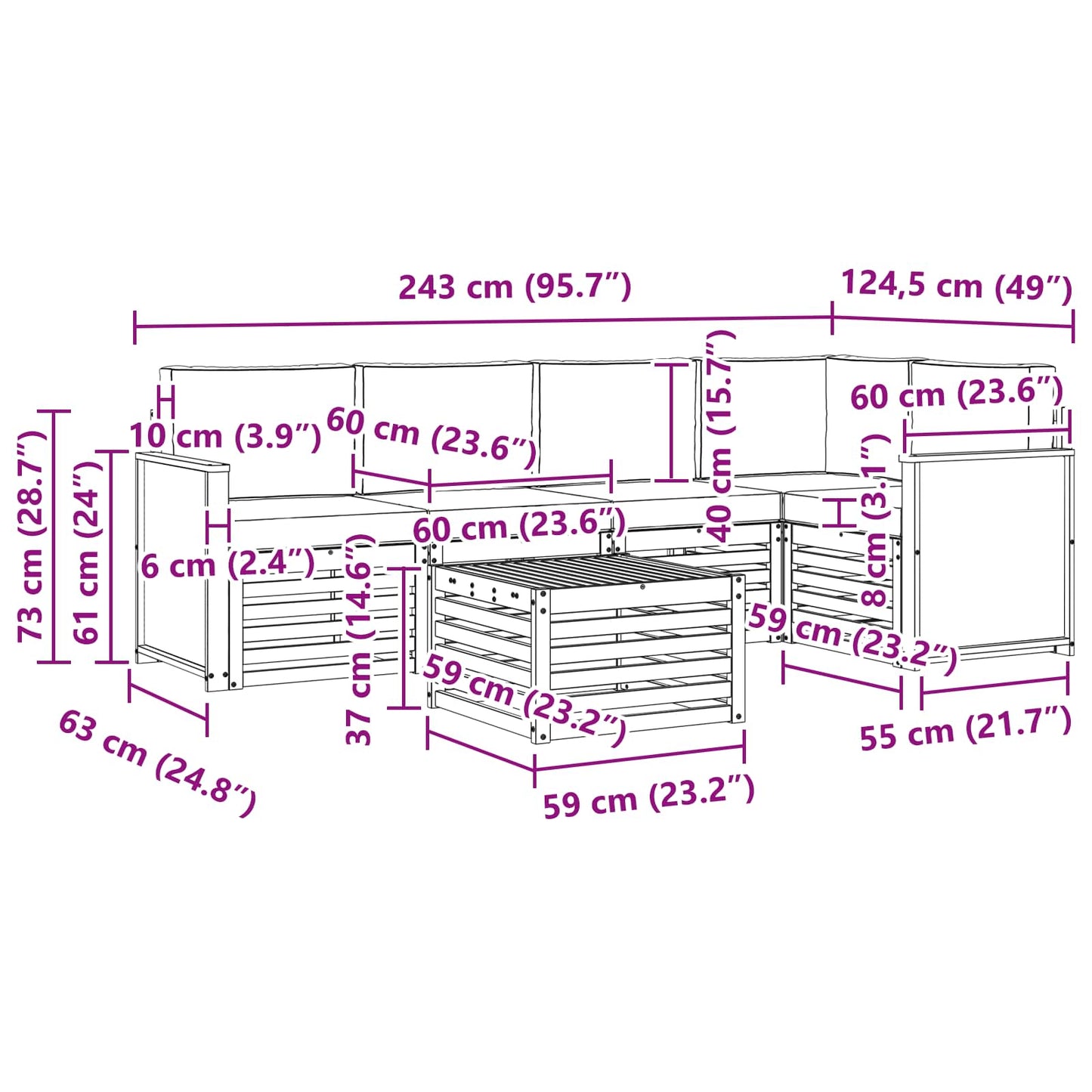 vidaXL Σαλονάκι Γωνιακού Καναπέ με μαξιλάρι 5 pcs Φυσικό και Ανθρακί