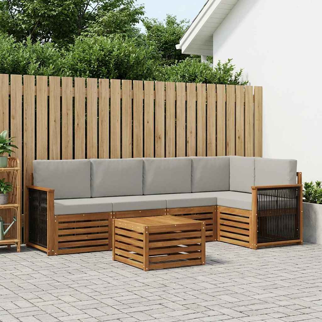 vidaXL Σαλονάκι Γωνιακού Καναπέ 5 pcs Φυσικό και Ανοιχτό Γκρι