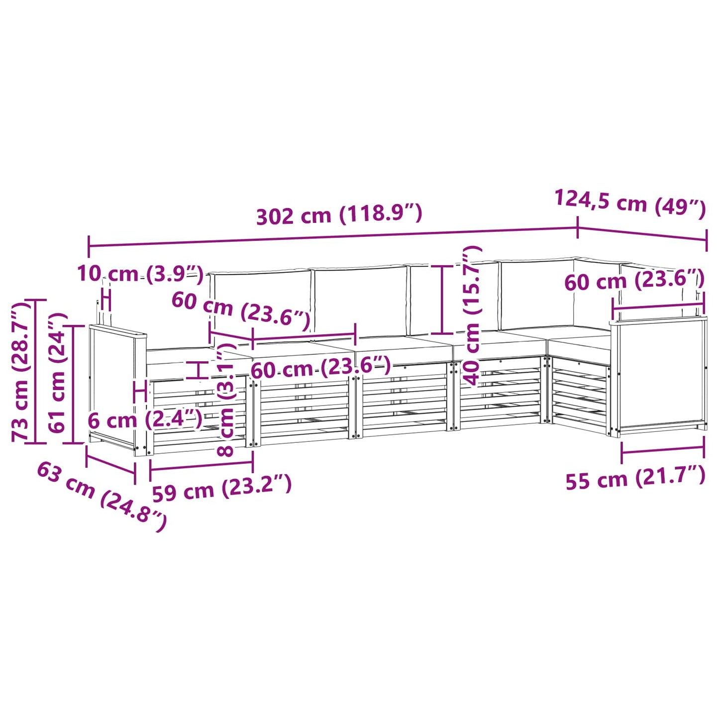 vidaXL Σαλονάκι Γωνιακού Καναπέ με μαξιλάρι 5 pcs Φυσικό
