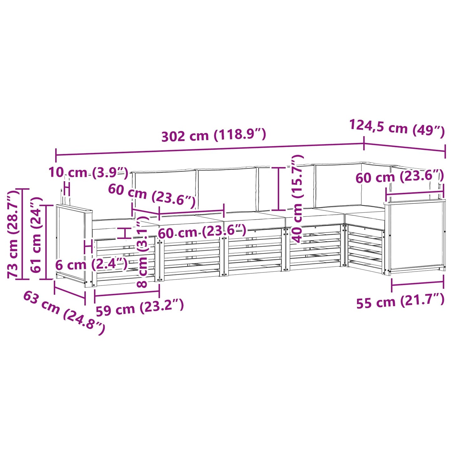 vidaXL Σαλονάκι Γωνιακού Καναπέ με μαξιλάρι 5 pcs Φυσικό και Ανθρακί