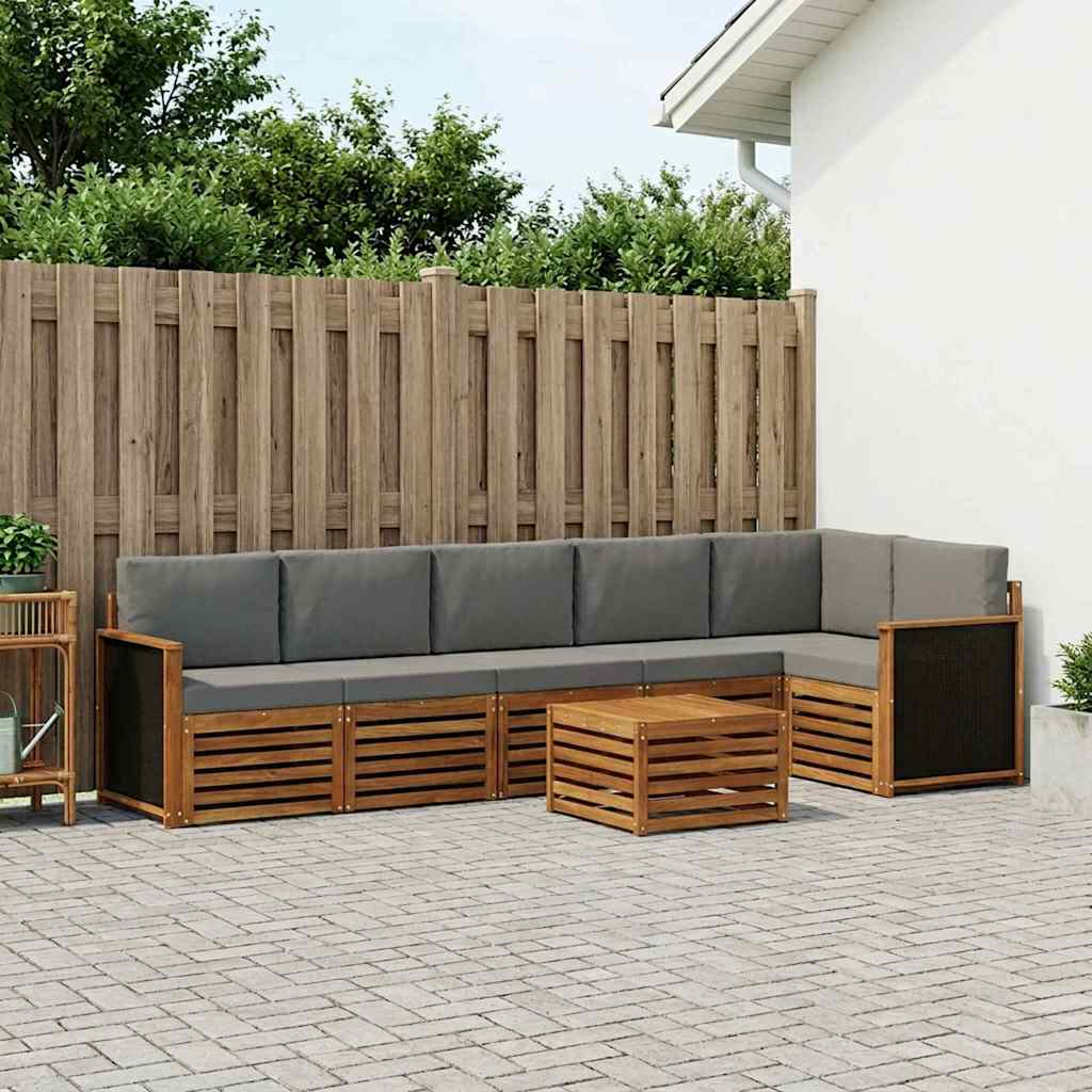 vidaXL Σαλονάκι Γωνιακού Καναπέ 6 pcs Φυσικό και Ανοιχτό Γκρι