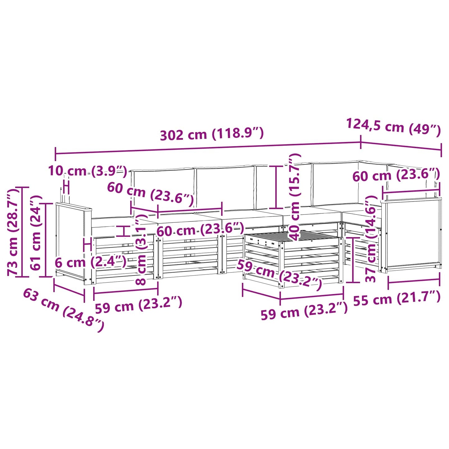 vidaXL Σαλονάκι Γωνιακού Καναπέ με μαξιλάρι 6 pcs Φυσικό