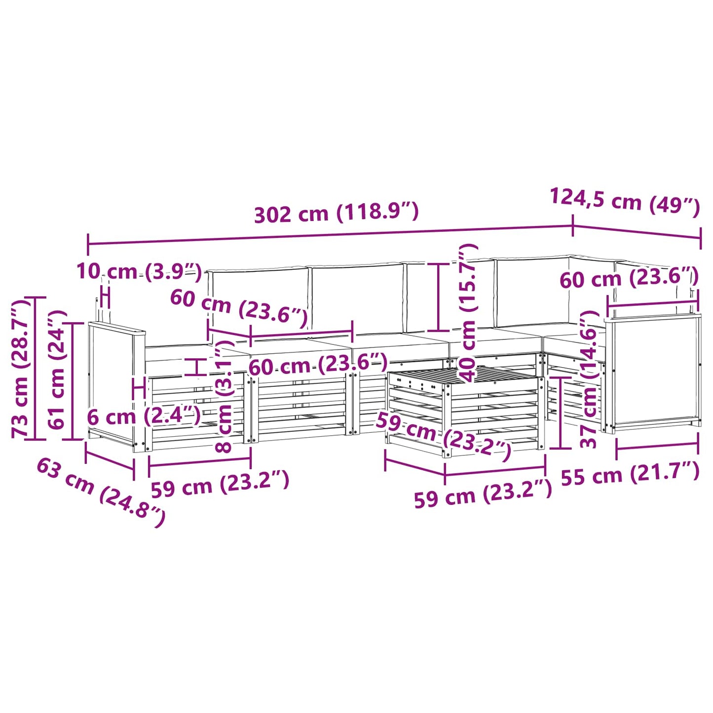 vidaXL Σαλονάκι Γωνιακού Καναπέ 6 pcs Φυσικό και Ανοιχτό Γκρι