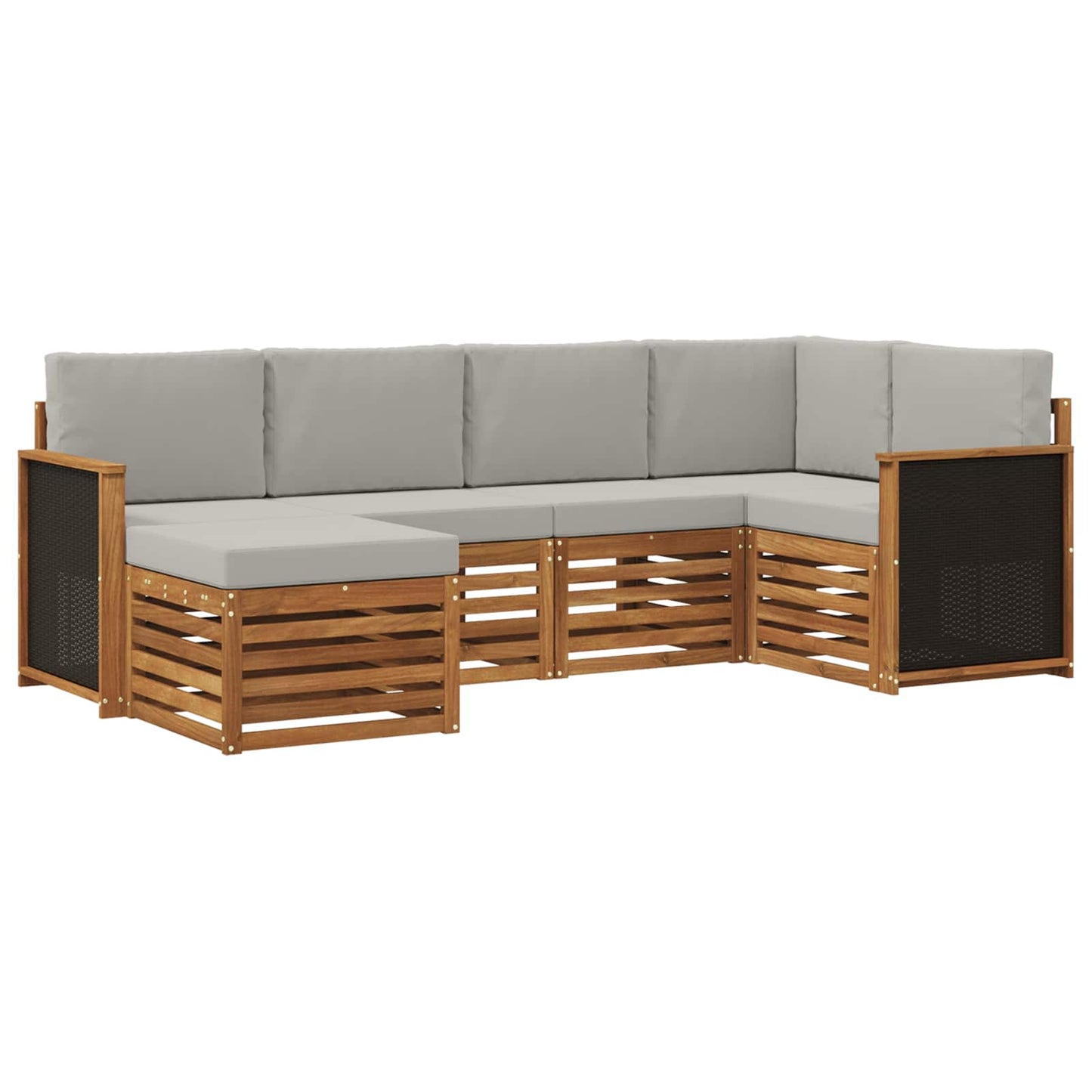 vidaXL Σαλονάκι Γωνιακού Καναπέ 5 pcs Φυσικό και Ανοιχτό Γκρι