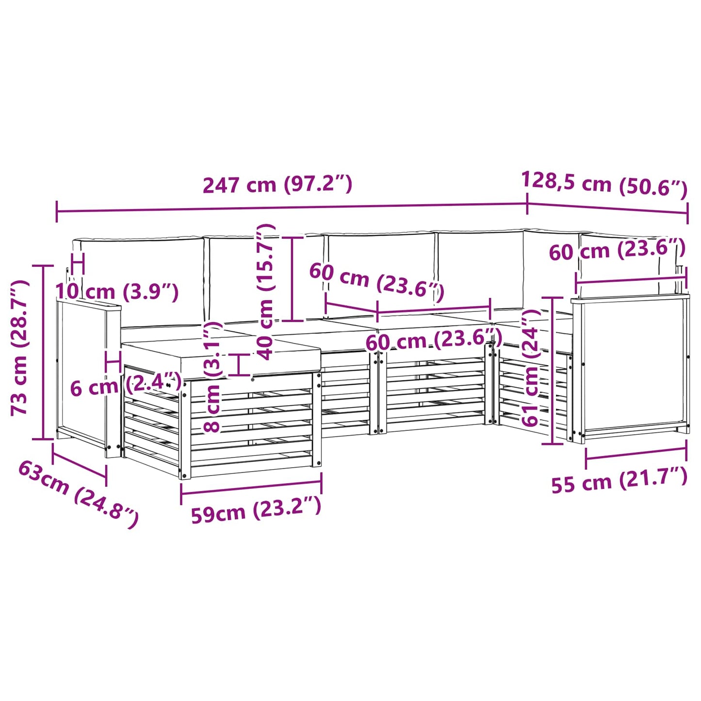 vidaXL Σαλονάκι Γωνιακού Καναπέ με μαξιλάρι 5 pcs Φυσικό και Ανθρακί