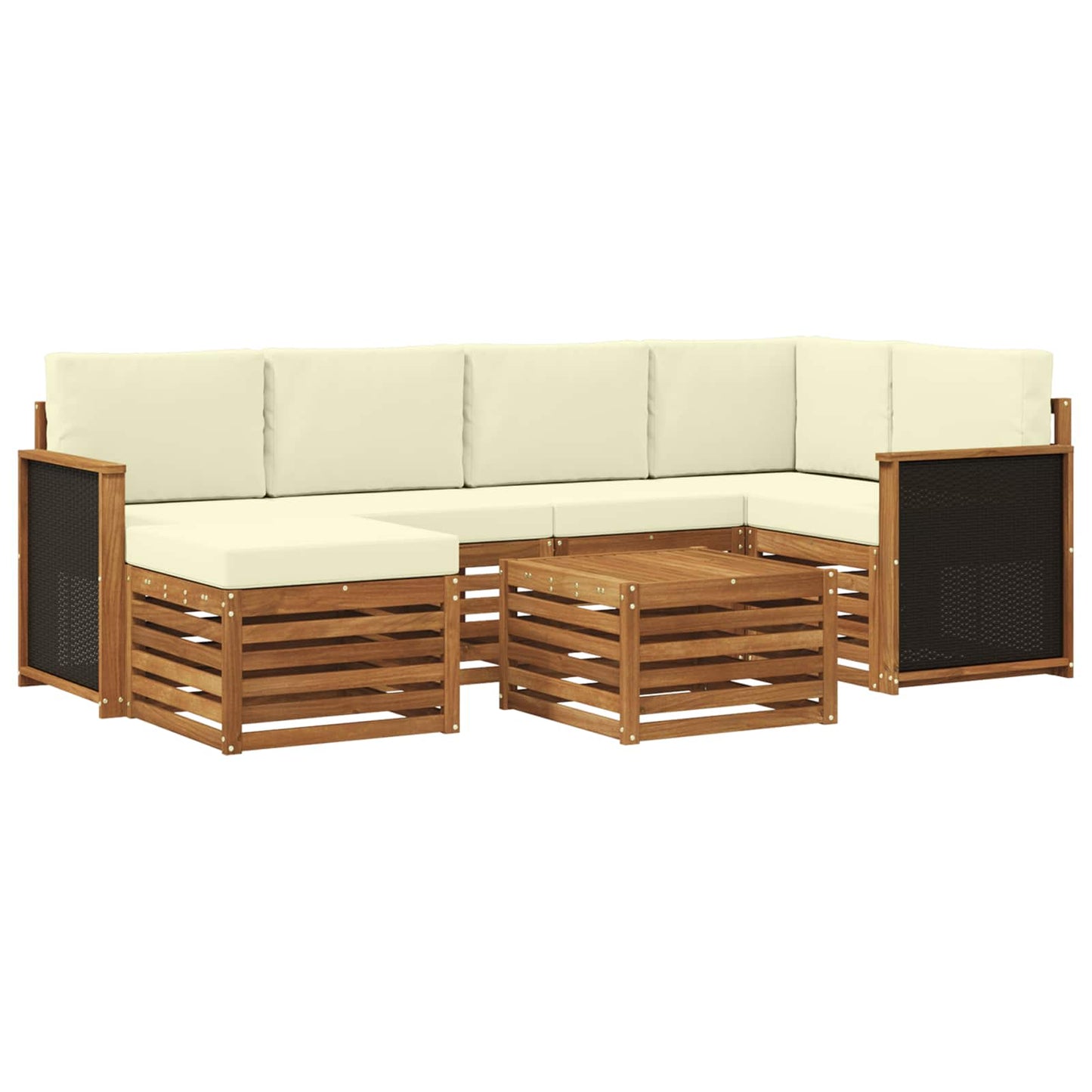 vidaXL Σαλονάκι Γωνιακού Καναπέ με μαξιλάρι 6 pcs Φυσικό και Κρέμα