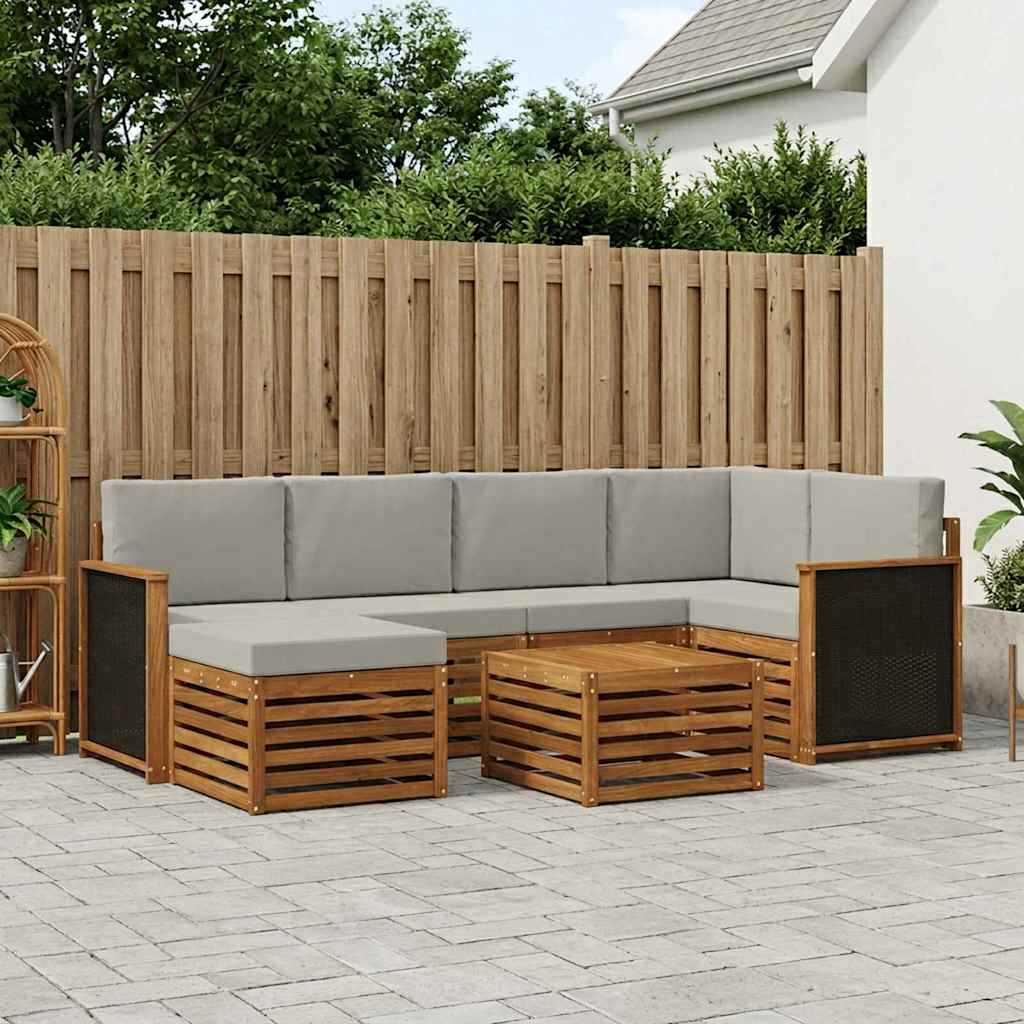 vidaXL Σαλονάκι Γωνιακού Καναπέ 6 pcs Φυσικό και Ανοιχτό Γκρι
