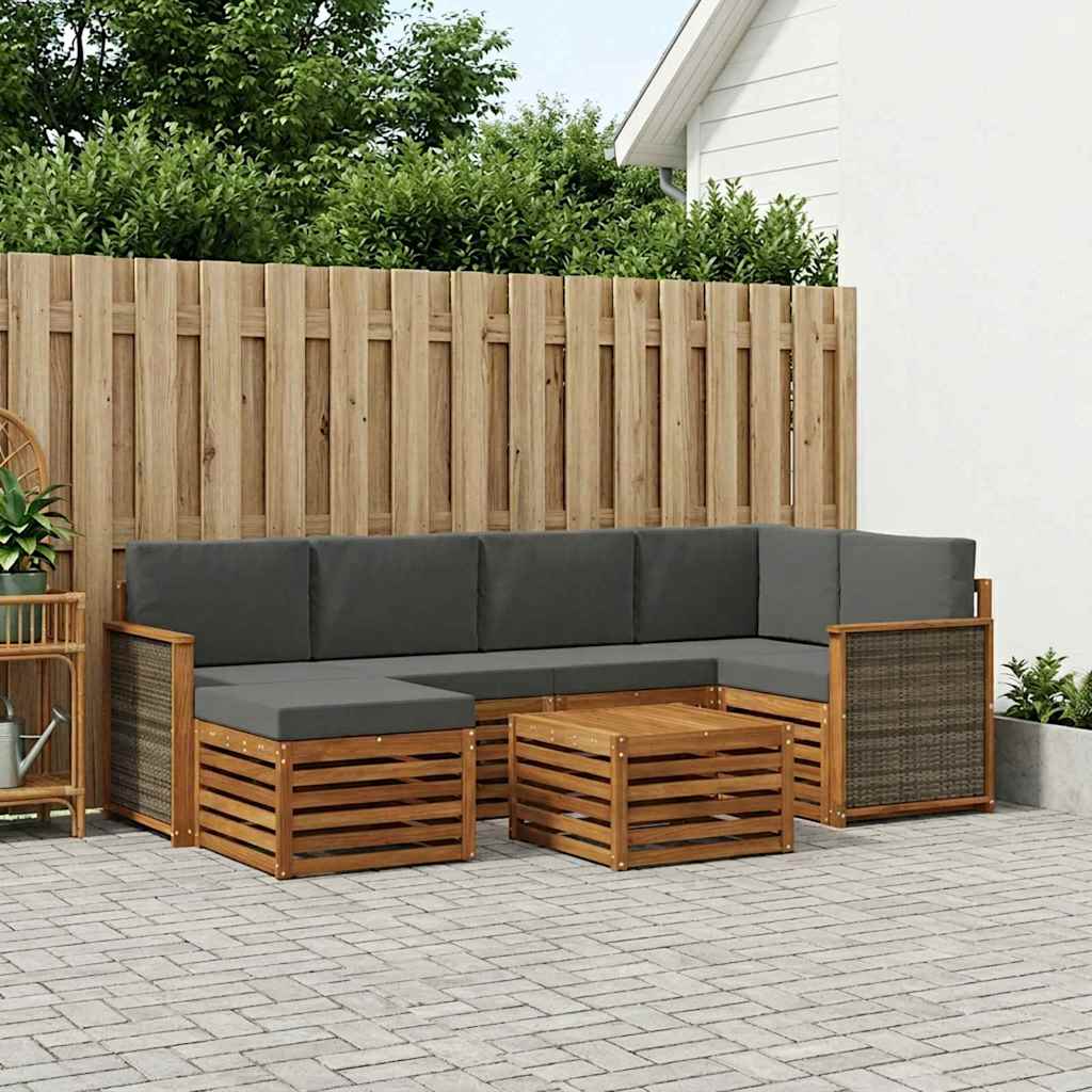 vidaXL Σαλονάκι Γωνιακού Καναπέ με μαξιλάρι 6 pcs Φυσικό και Ανθρακί