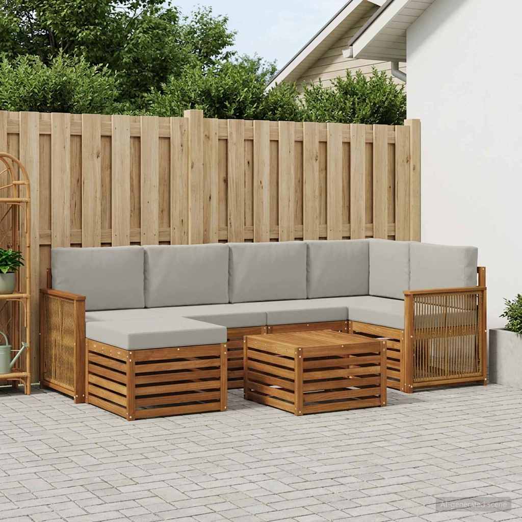 vidaXL Σαλονάκι Γωνιακού Καναπέ 6 pcs Φυσικό και Ανοιχτό Γκρι