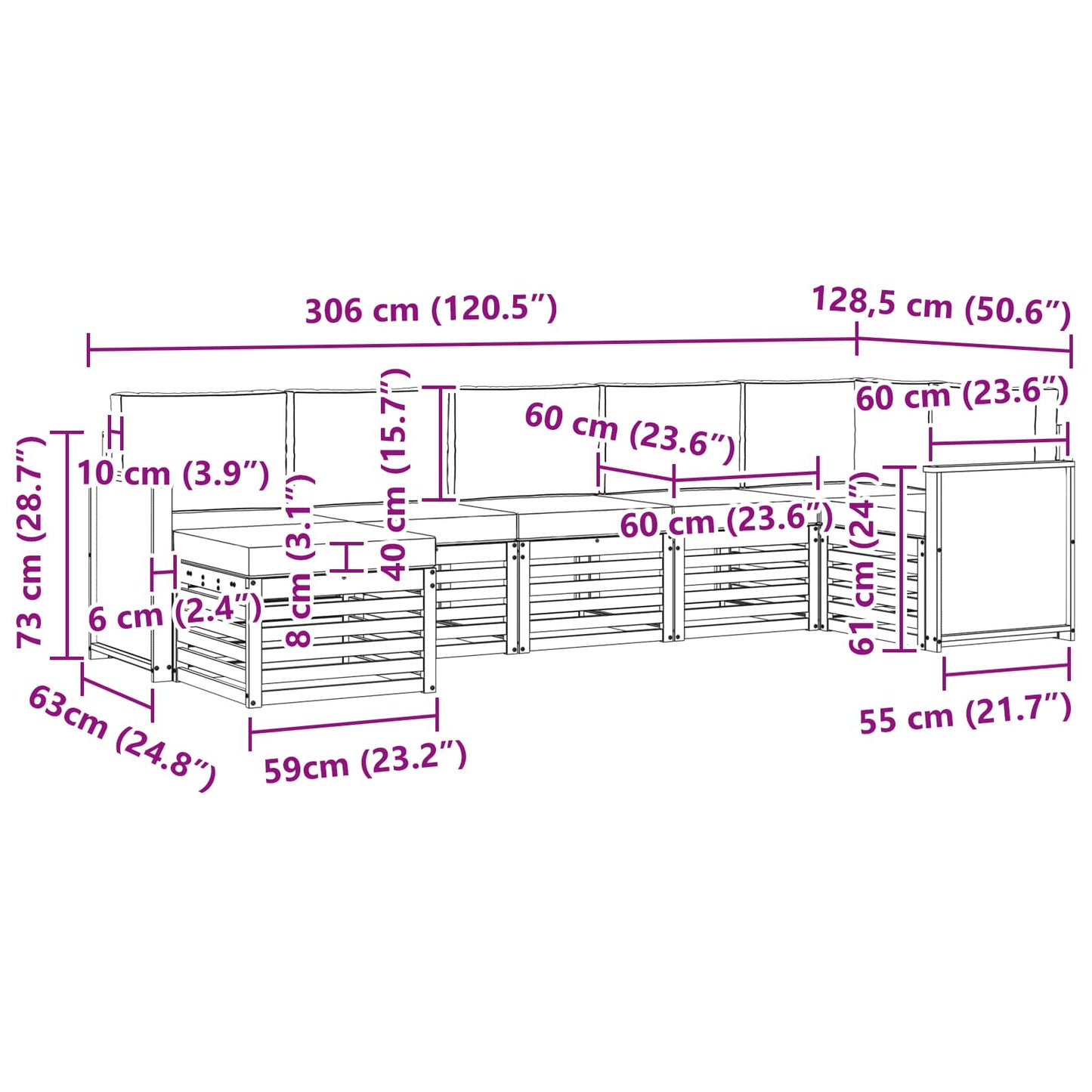 vidaXL Σαλονάκι Γωνιακού Καναπέ με μαξιλάρι 6 pcs Φυσικό και Κρέμα