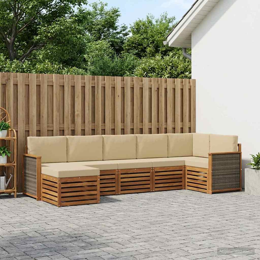 vidaXL Σαλονάκι Γωνιακού Καναπέ με μαξιλάρι 6 pcs Φυσικό