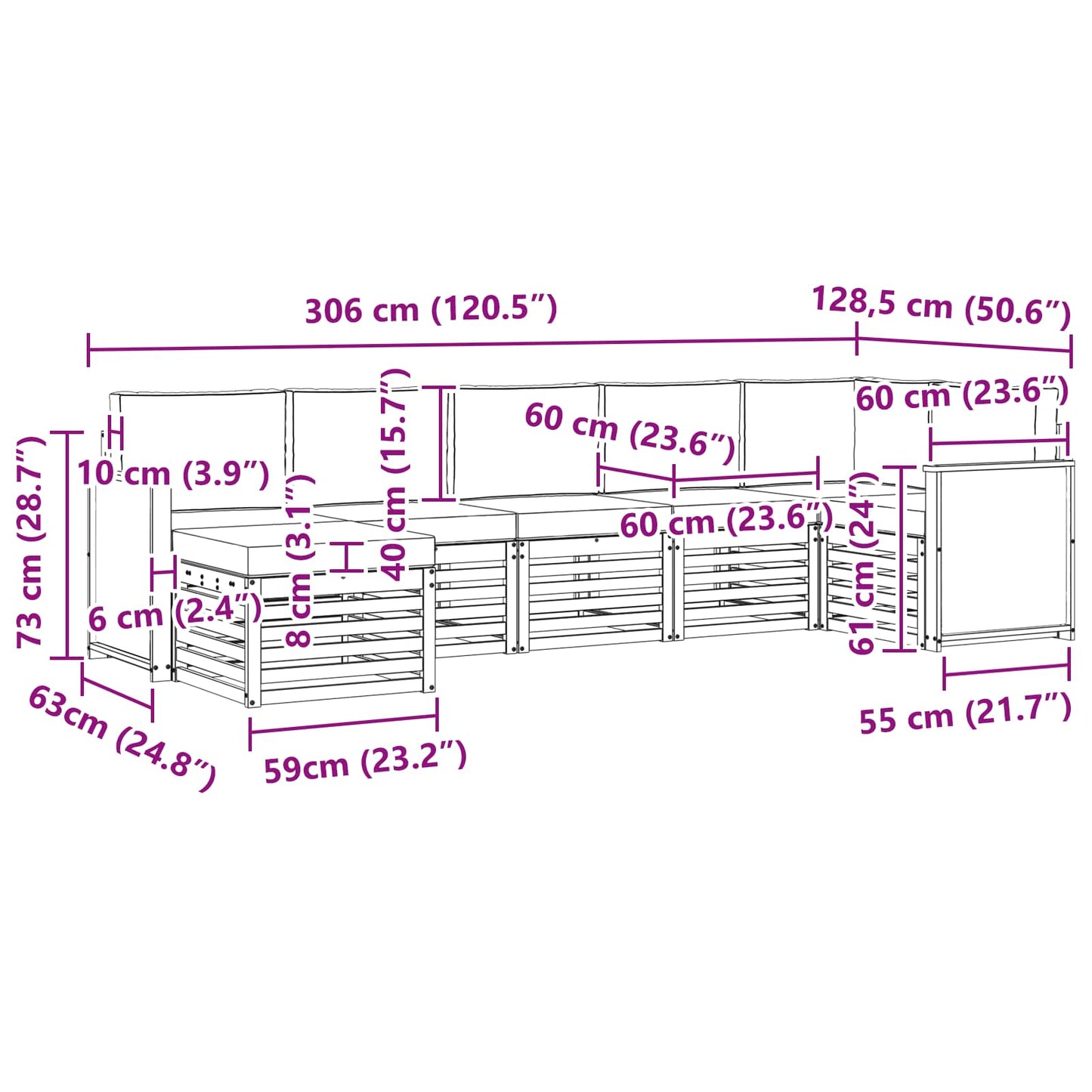 vidaXL Σαλονάκι Γωνιακού Καναπέ με μαξιλάρι 6 pcs Φυσικό και Κρέμα