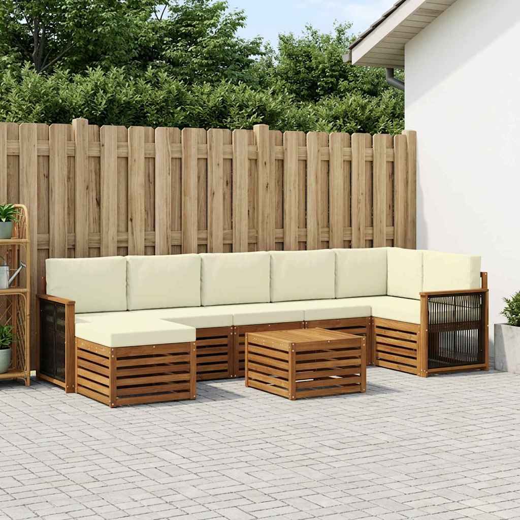 vidaXL Σειρά Καναπέ Εξωτερικού με μαξιλάρι 7 pcs Φυσικό και Κρέμα
