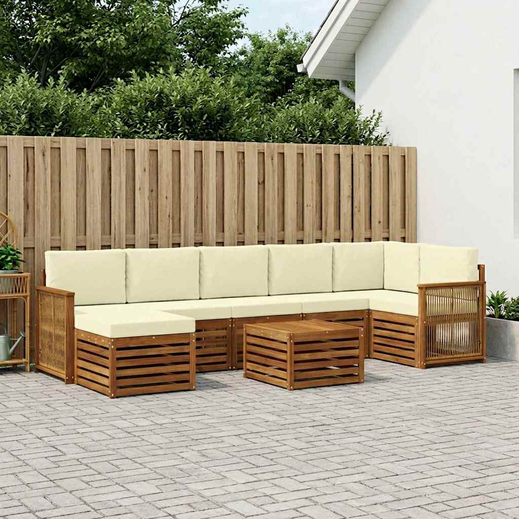 vidaXL Σειρά Καναπέ Εξωτερικού με μαξιλάρι 7 pcs Φυσικό και Κρέμα