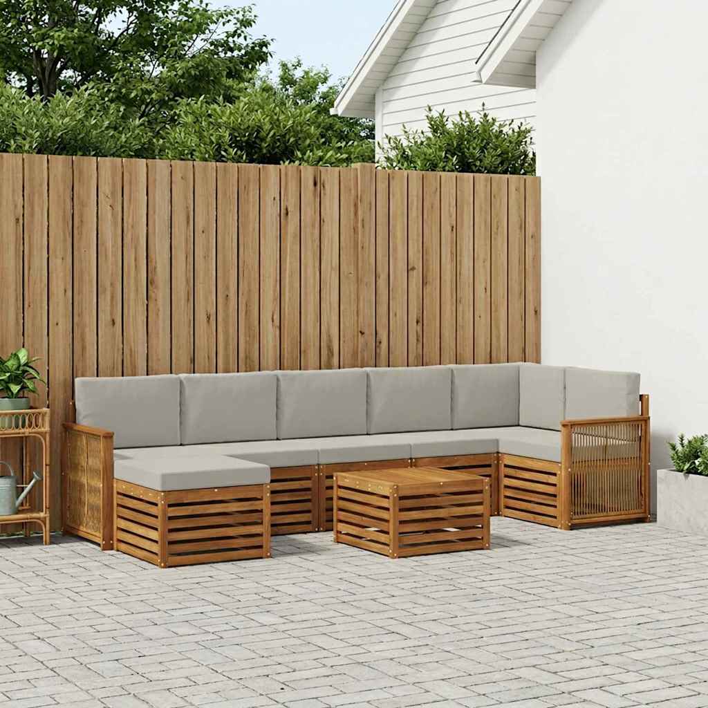 vidaXL Σειρά Καναπέ Εξωτερικού 7 pcs Φυσικό και Ανοιχτό Γκρι