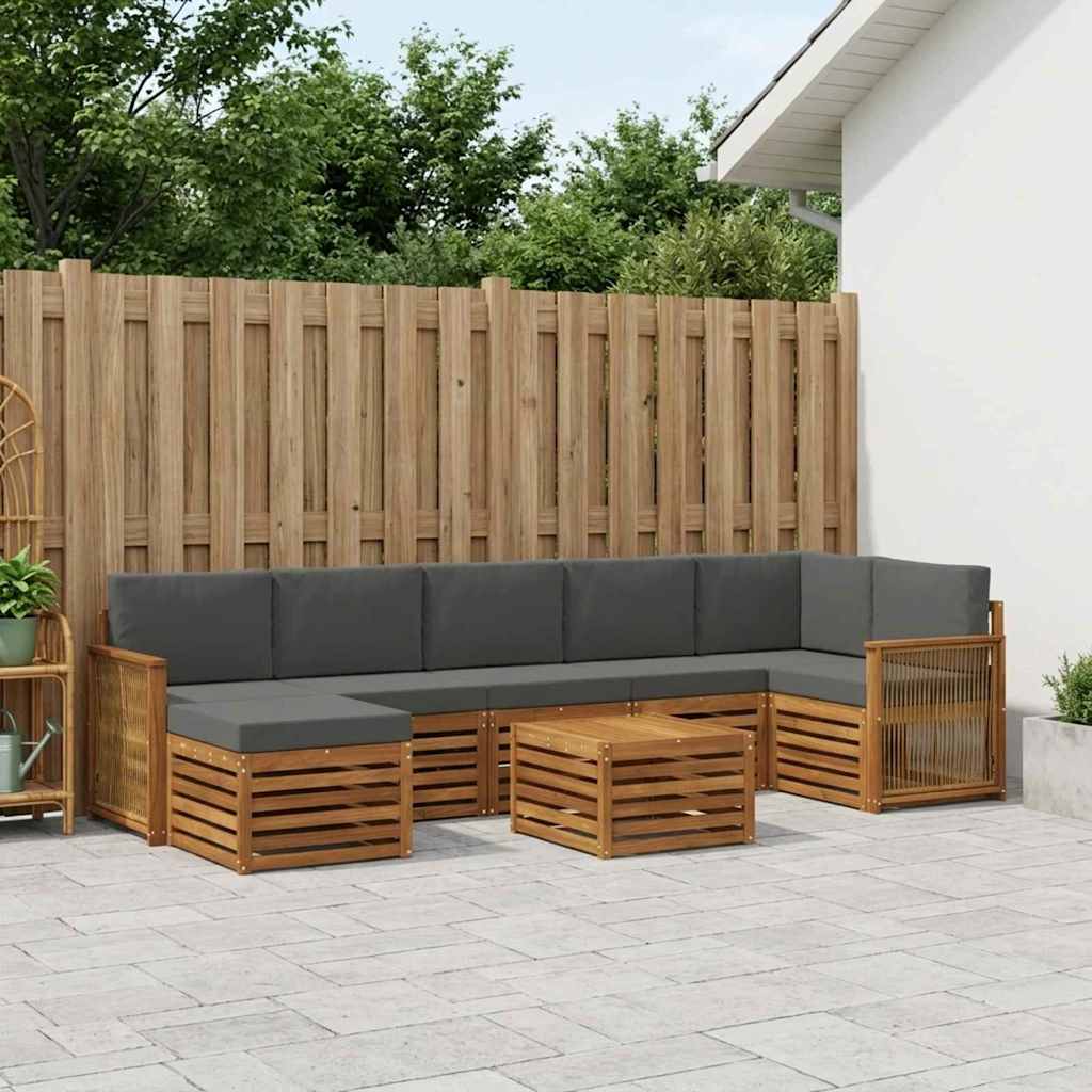 vidaXL Σειρά Καναπέ Εξωτερικού με μαξιλάρι 7 pcs Φυσικό και Ανθρακί