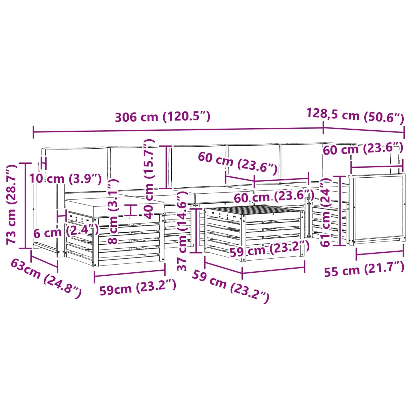 vidaXL Σειρά Καναπέ Εξωτερικού με μαξιλάρι 7 pcs Φυσικό και Ανθρακί