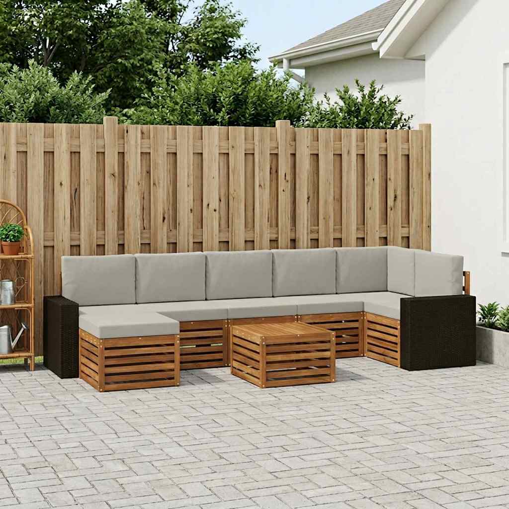 vidaXL Σειρά Καναπέ Εξωτερικού 8 pcs Φυσικό και Ανοιχτό Γκρι