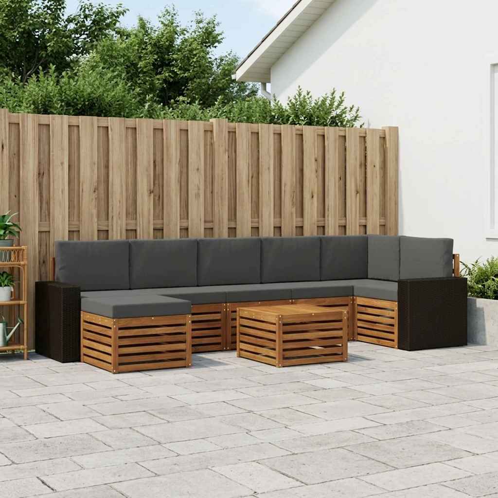 vidaXL Σειρά Καναπέ Εξωτερικού με μαξιλάρι 8 pcs Φυσικό και Ανθρακί