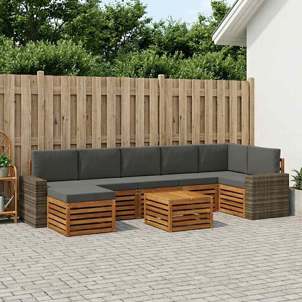 vidaXL Σειρά Καναπέ Εξωτερικού με μαξιλάρι 8 pcs Φυσικό και Ανθρακί