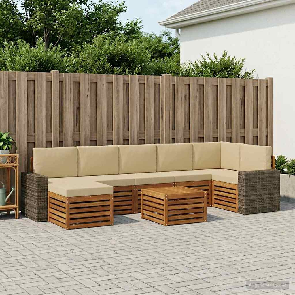 vidaXL Σειρά Καναπέ Εξωτερικού με μαξιλάρι 8 pcs Φυσικό και Μπεζ