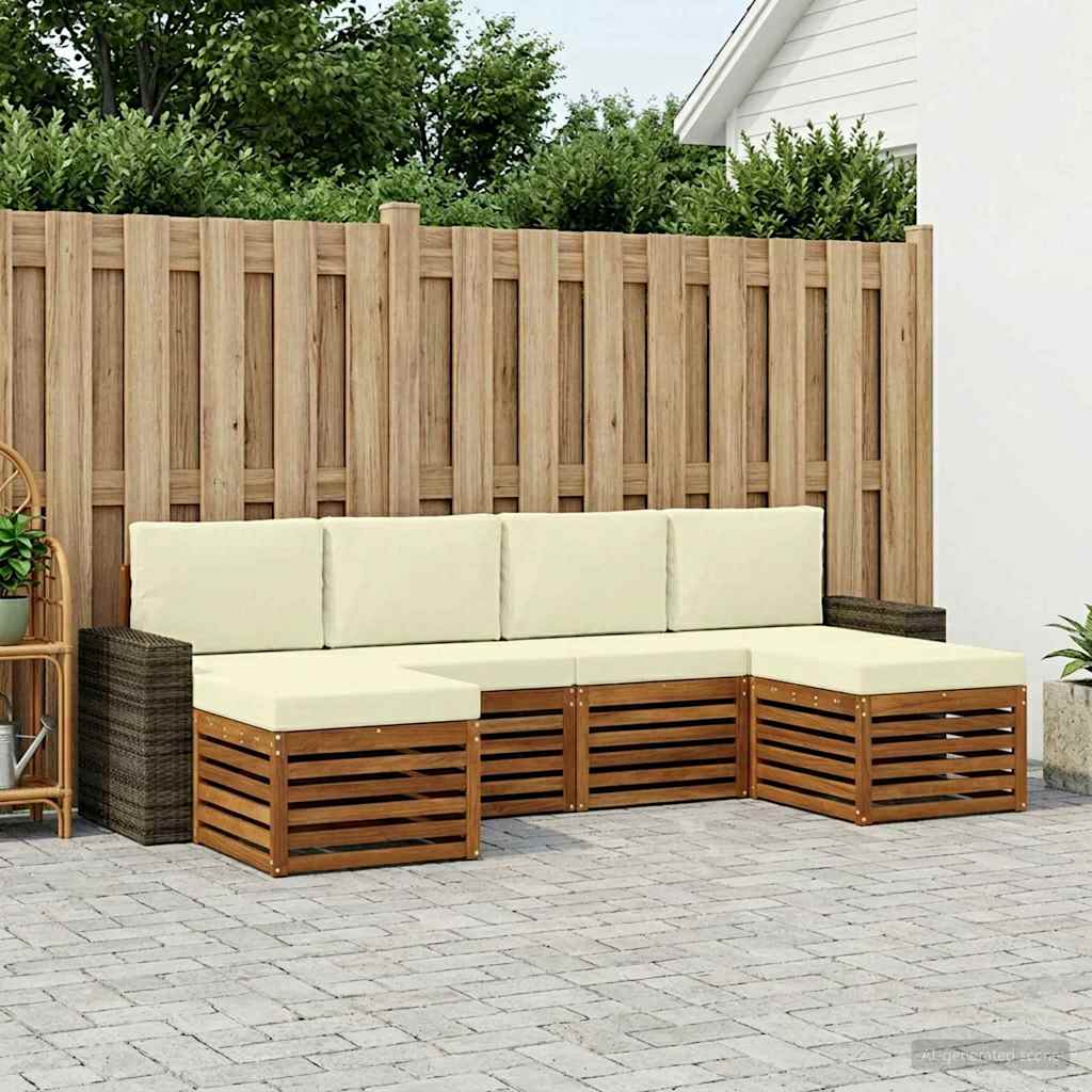 vidaXL Σετ Καναπέ 6 pcs Φυσικό και Κρέμα Στερεό Ξύλο Ακακίας