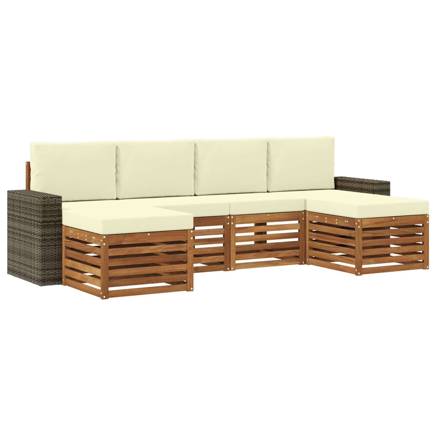 vidaXL Σετ Καναπέ 6 pcs Φυσικό και Κρέμα Στερεό Ξύλο Ακακίας