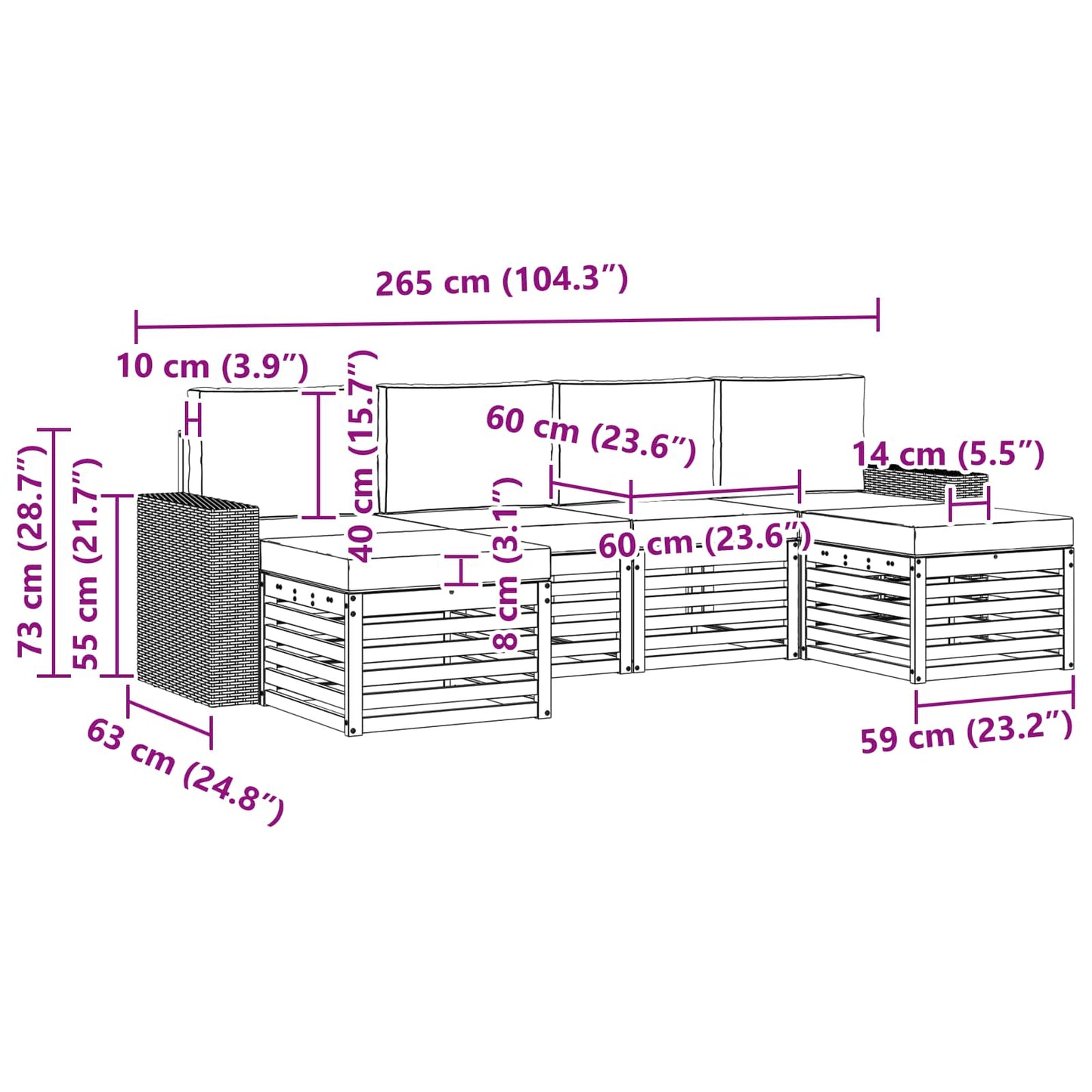 vidaXL Σετ Καναπέ 6 pcs Φυσικό και Κρέμα Στερεό Ξύλο Ακακίας