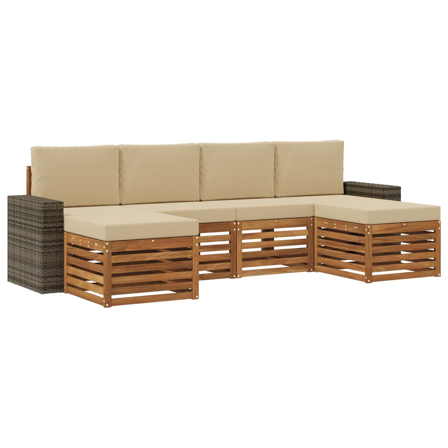 vidaXL Σετ Καναπέ 6 pcs Φυσικό και Μπεζ Στερεό Ξύλο Ακακίας