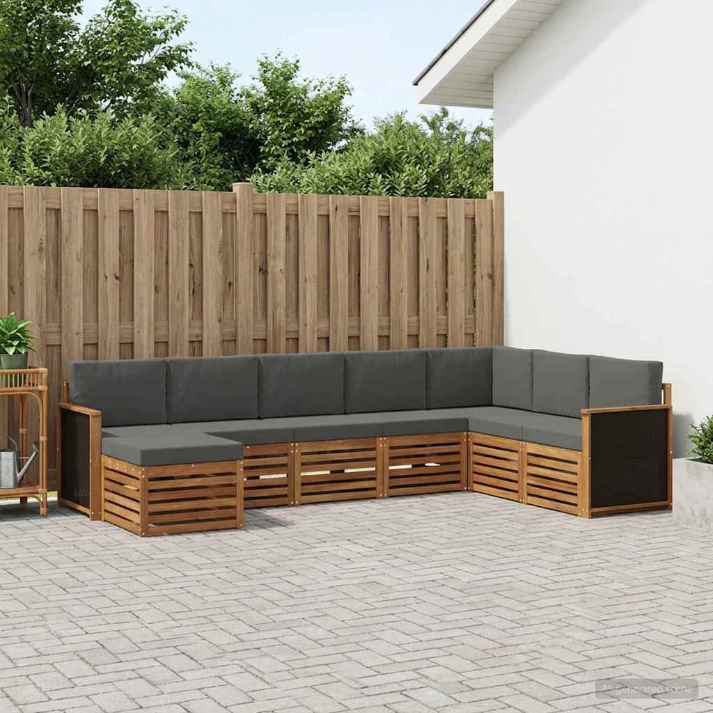vidaXL Σειρά Καναπέ Εξωτερικού με μαξιλάρι 6 pcs Φυσικό και Ανθρακί