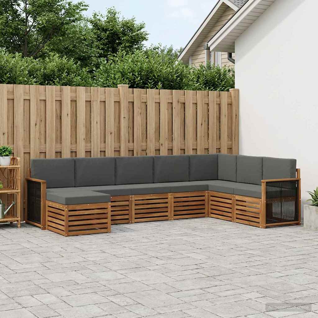 vidaXL Σειρά Καναπέ Εξωτερικού με μαξιλάρι 6 pcs Φυσικό και Ανθρακί