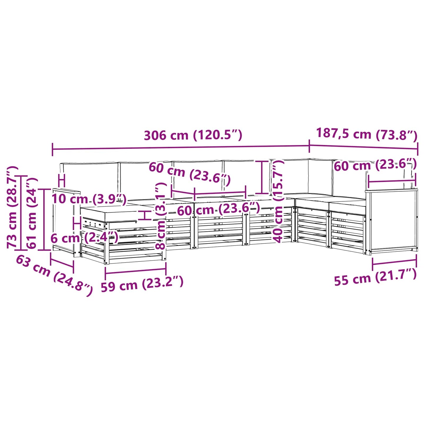 vidaXL Σειρά Καναπέ Εξωτερικού με μαξιλάρι 6 pcs Φυσικό και Ανθρακί