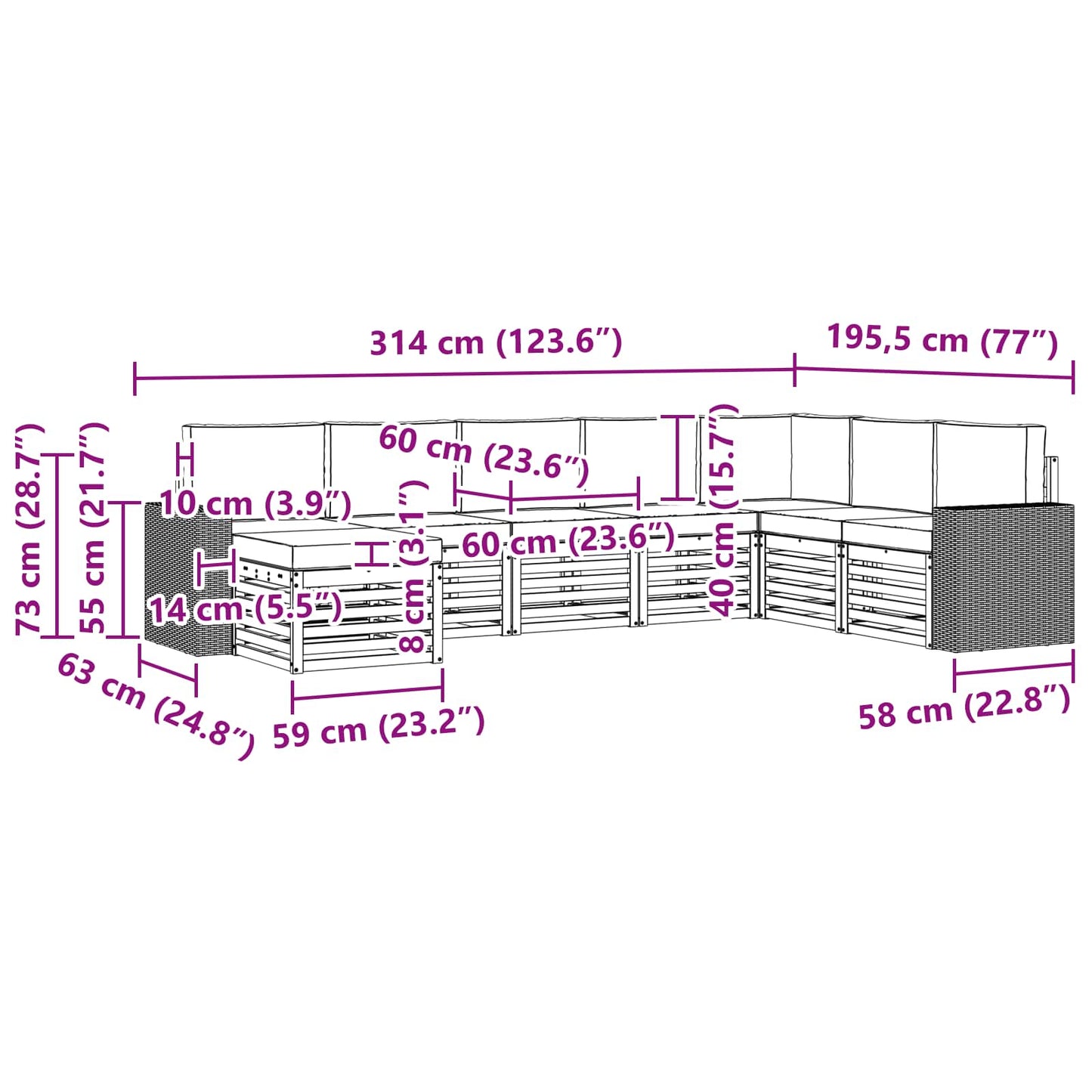 vidaXL Σειρά Καναπέ Εξωτερικού 8 pcs Φυσικό και Ανοιχτό Γκρι