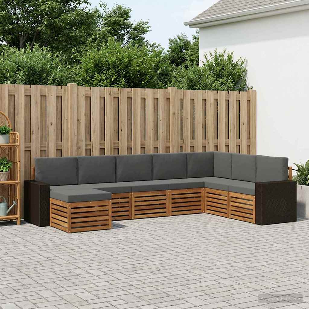 vidaXL Σειρά Καναπέ Εξωτερικού με μαξιλάρι 8 pcs Φυσικό και Ανθρακί