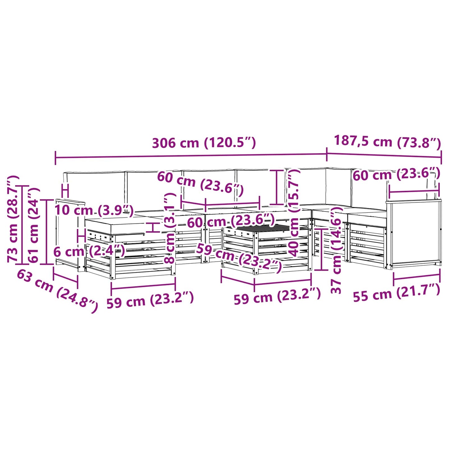 vidaXL Σειρά Καναπέ Εξωτερικού 7 pcs Φυσικό και Ανοιχτό Γκρι