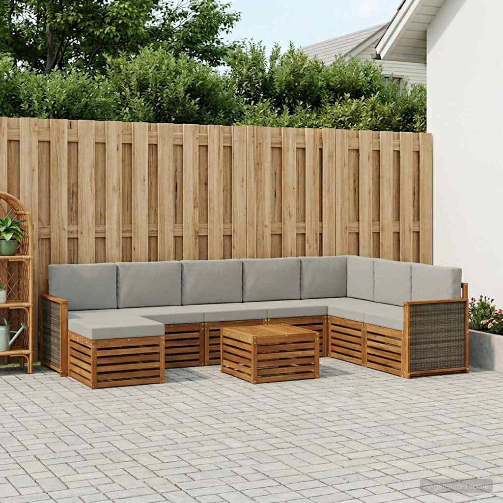 vidaXL Σειρά Καναπέ Εξωτερικού 7 pcs Φυσικό και Ανοιχτό Γκρι
