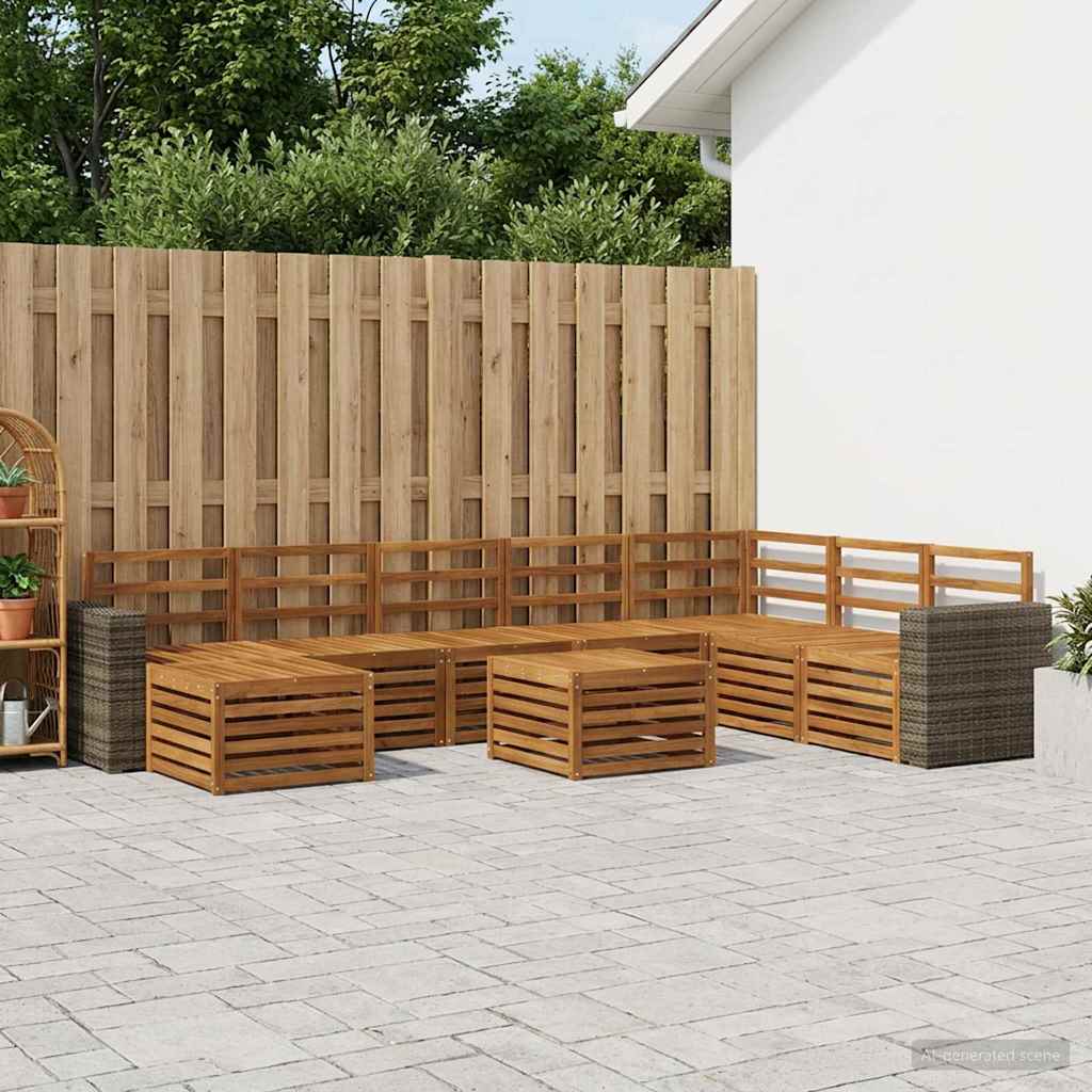 vidaXL Σειρά Καναπέ Εξωτερικού 9 pcs Φυσικό Στερεό Ξύλο Ακακίας