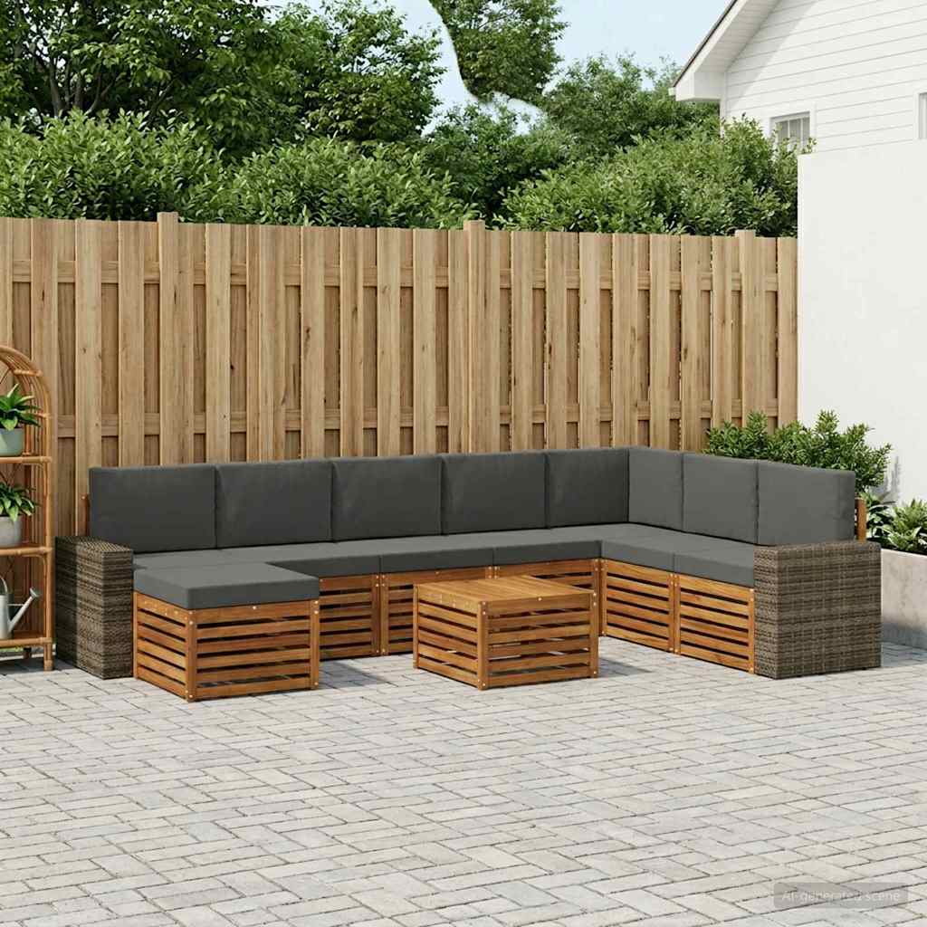 vidaXL Σειρά Καναπέ Εξωτερικού με μαξιλάρι 9 pcs Φυσικό και Ανθρακί