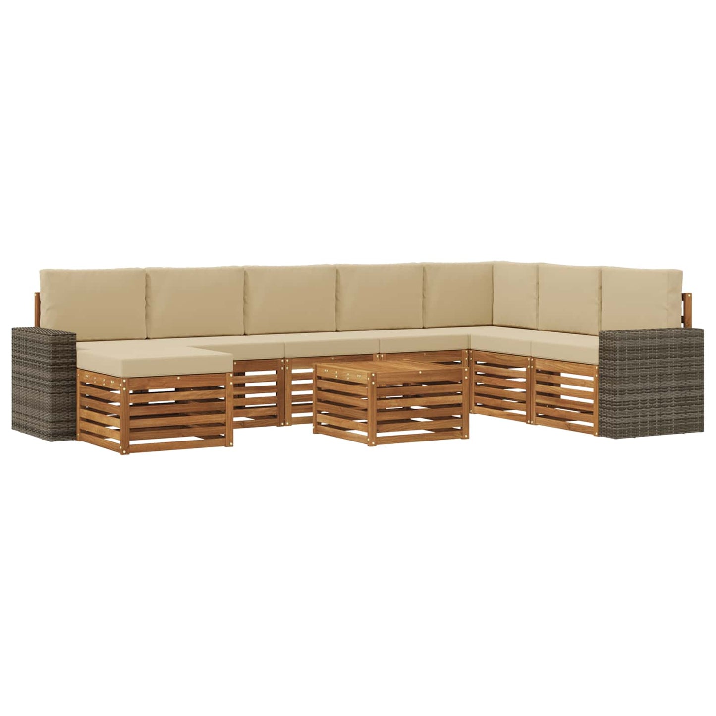 vidaXL Σειρά Καναπέ Εξωτερικού με μαξιλάρι 9 pcs Φυσικό και Μπεζ