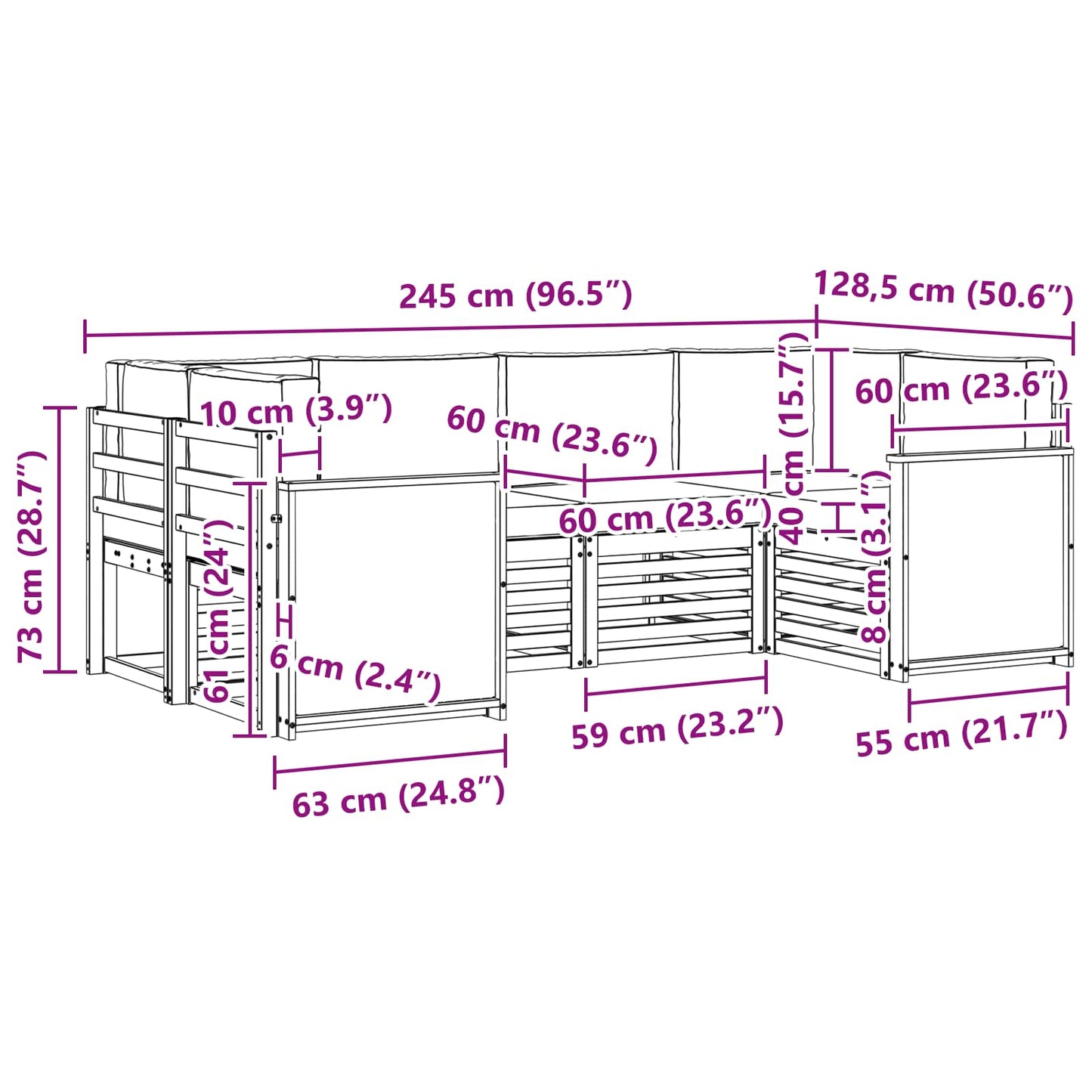 vidaXL Σαλονάκι Γωνιακού Καναπέ με μαξιλάρι 5 pcs Φυσικό και Κρέμα