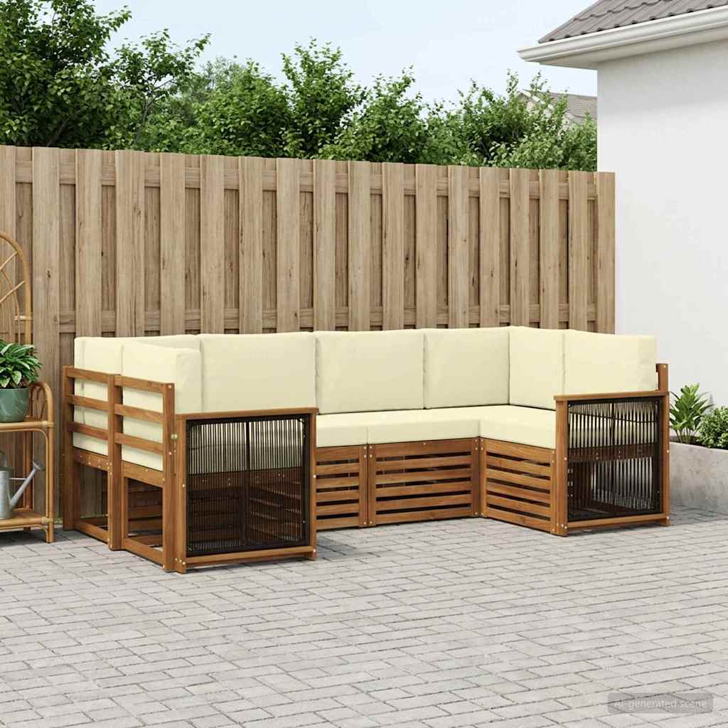 vidaXL Σαλονάκι Γωνιακού Καναπέ με μαξιλάρι 5 pcs Φυσικό και Κρέμα