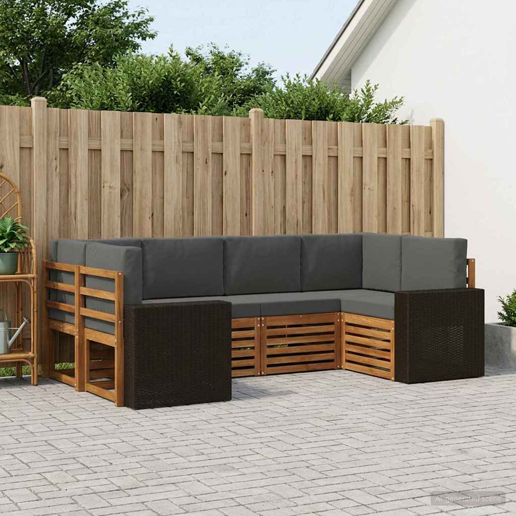 vidaXL Σαλονάκι Γωνιακού Καναπέ 6 pcs Φυσικό και Ανθρακί Πολυεστέρας