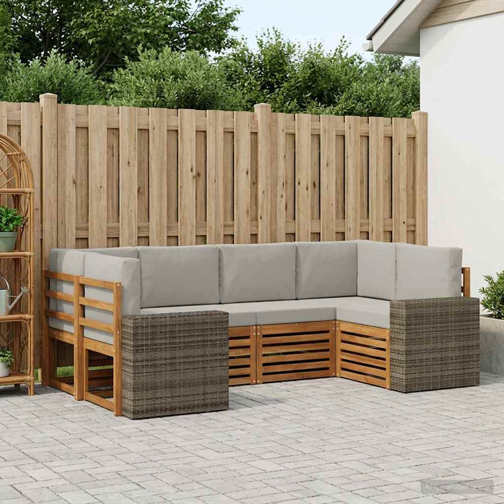 vidaXL Σειρά Καναπέ Εξωτερικού 6 τμχ. Φυσικό και Ανοιχτό Γκρι