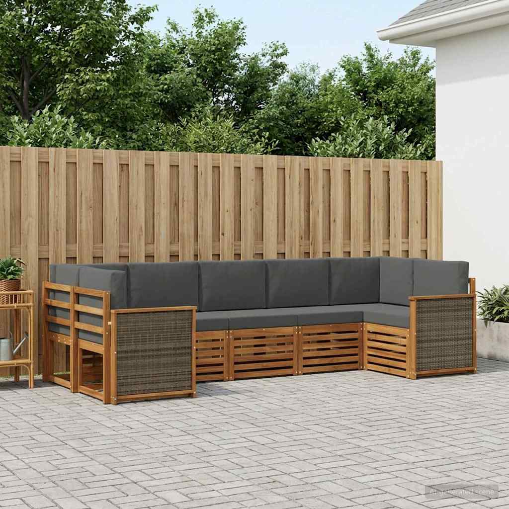 vidaXL Σαλονάκι Γωνιακού Καναπέ με μαξιλάρι 6 pcs Φυσικό και Ανθρακί