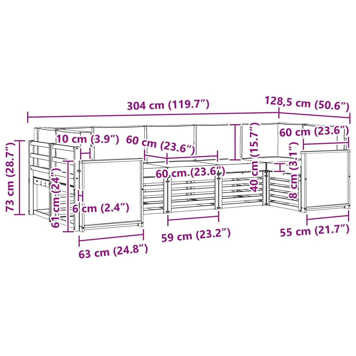 vidaXL Σαλονάκι Γωνιακού Καναπέ με μαξιλάρι 6 pcs Φυσικό