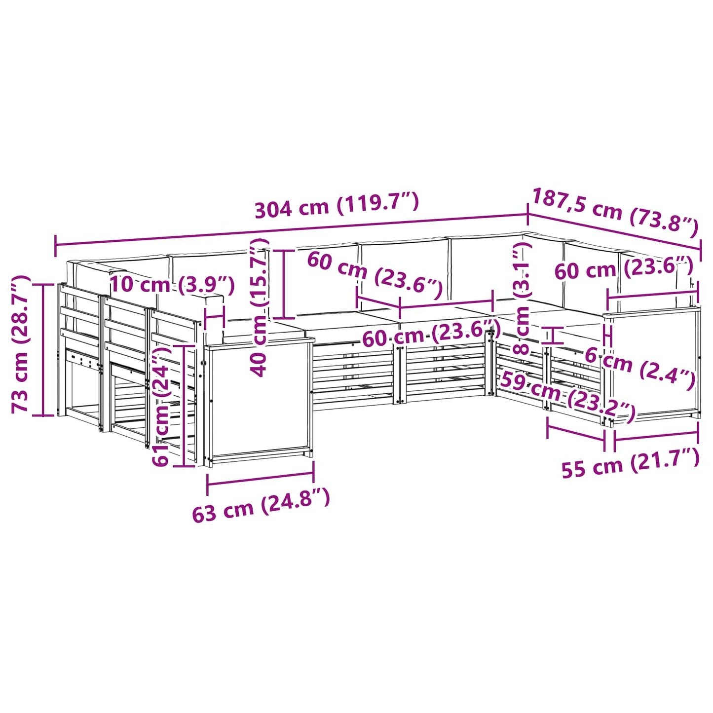 vidaXL Σαλονάκι Γωνιακού Καναπέ με μαξιλάρι 7 pcs Φυσικό και Ανθρακί