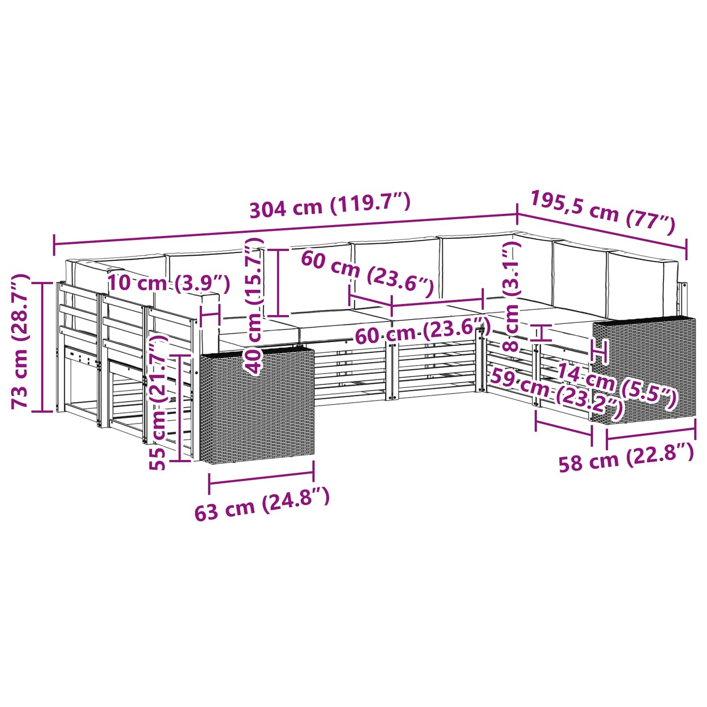 vidaXL Σαλονάκι Γωνιακού Καναπέ 9 pcs Φυσικό και Ανθρακί Πολυεστέρας