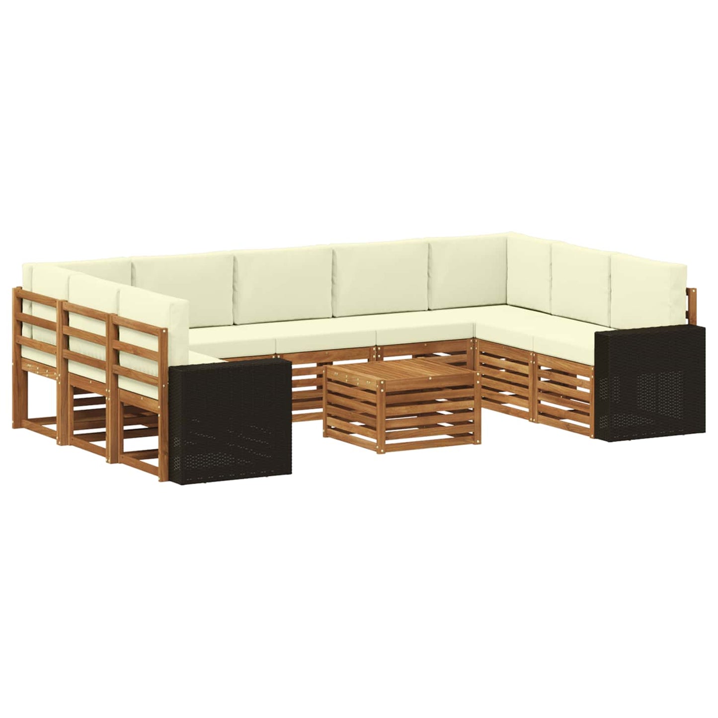 vidaXL Σετ Καναπέ 10 pcs Φυσικό και Κρέμα Στερεό Ξύλο Ακακίας