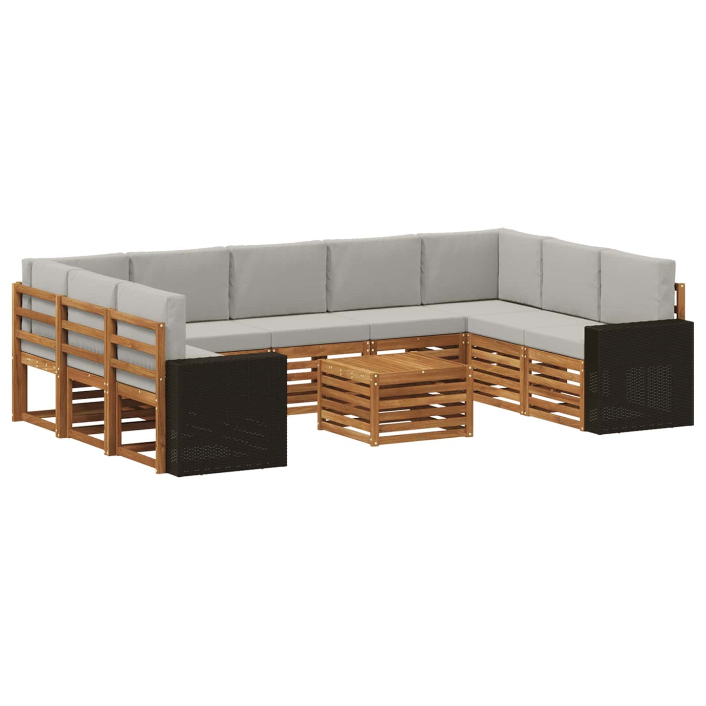 vidaXL Σετ Καναπέ 10 pcs Φυσικό και Ανοιχτό Γκρι Στερεό Ξύλο Ακακίας