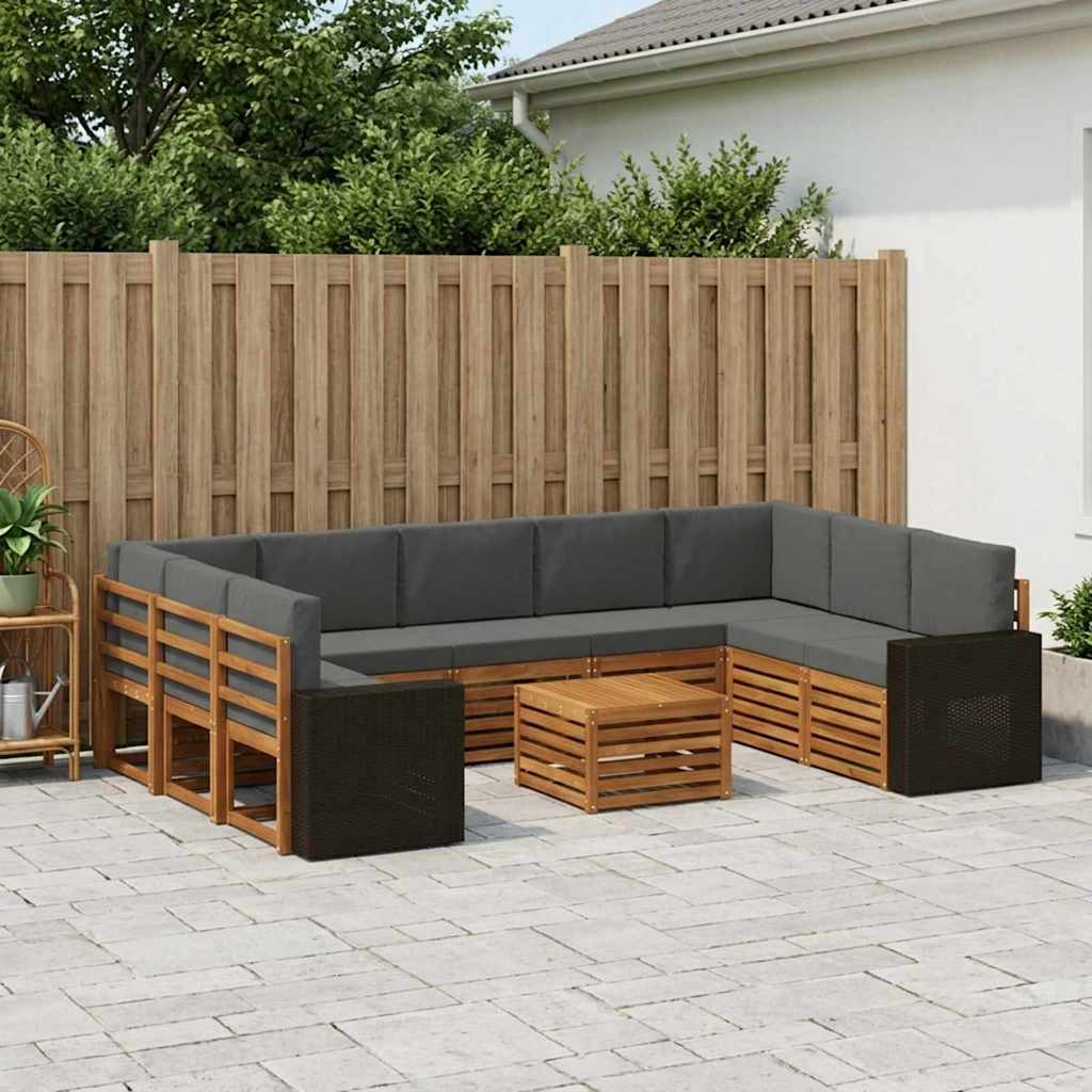 vidaXL Σετ Καναπέ 10 pcs Φυσικό και Ανθρακί Στερεό Ξύλο Ακακίας